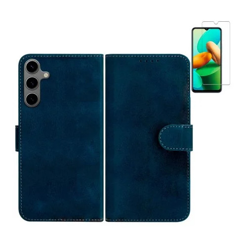 Funda Samsung Galaxy A17 5G (6.7) Azul Libro Premium + Protector de Pantalla Cristal templado 9H