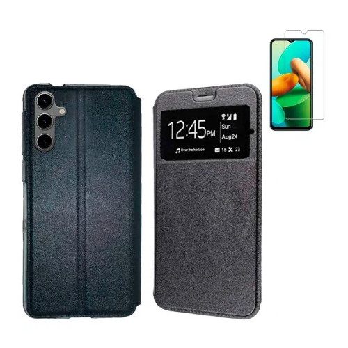 Funda Samsung Galaxy A17 5G (6.7) Negro Libro Ventana + Protector de Pantalla Cristal templado 9H