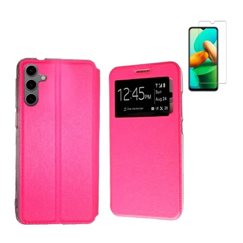 Funda Samsung Galaxy A17 5G (6.7) Rosa Libro Ventana + Protector de Pantalla Cristal templado 9H