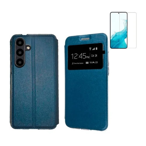 Funda Samsung Galaxy A37 5G (6.7) Azul Libro Ventana + Protector de Pantalla Cristal templado 9H