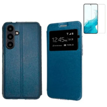Funda Samsung Galaxy A37 5G (6.7) Azul Libro Ventana + Protector de Pantalla Cristal templado 9H