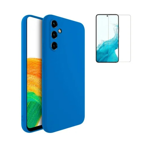 Funda Samsung Galaxy A37 5G (6.7) Azul Tpu Lisa Silicona Gel Premium + Protector de Pantalla Cristal Templado 9H