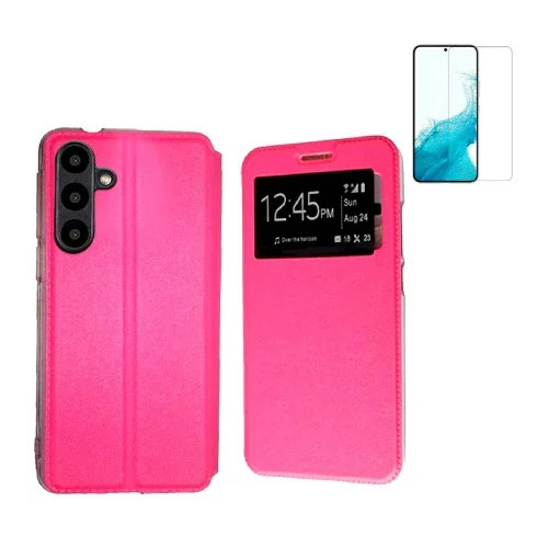 Funda Samsung Galaxy A37 5G (6.7) Rosa Libro Ventana + Protector de Pantalla Cristal templado 9H