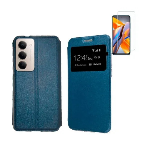Funda Xiaomi Redmi 15 4G (6.9) Azul Libro Ventana + Protector de Pantalla Cristal templado 9H