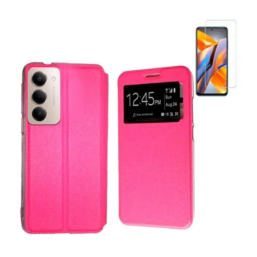 Funda Xiaomi Redmi 15 4G (6.9) Rosa Libro Ventana + Protector de Pantalla Cristal templado 9H