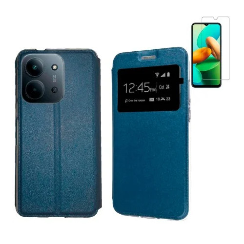 Funda Xiaomi Redmi 15C 4G - Poco C85 4G (6.9) Azul Libro Ventana + Protector de Pantalla Cristal templado 9H