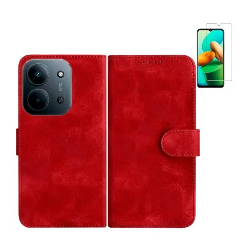 Funda Xiaomi Redmi 15C 4G - Poco C85 4G (6.9) Rojo Libro Premium + Protector de Pantalla Cristal templado 9H