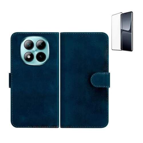 Funda Xiaomi Redmi Note 15 5G (6.77) Azul Libro Premium + Protector de Pantalla Cristal 3D Curvado