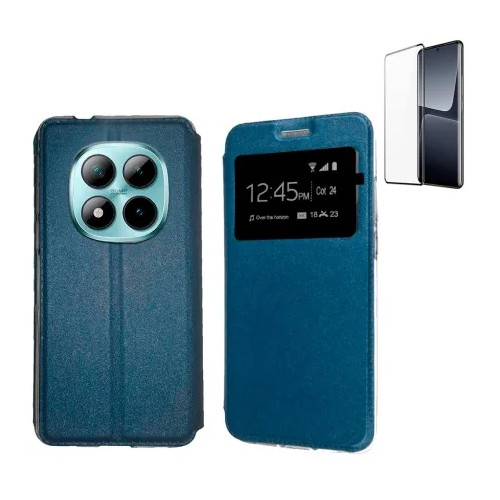 Funda Xiaomi Redmi Note 15 5G (6.77) Azul Libro Ventana + Protector 3D Curvado