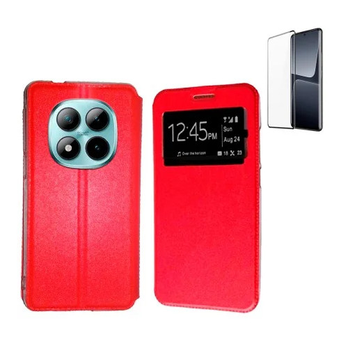 Funda Xiaomi Redmi Note 15 5G (6.77) Rojo Libro Ventana + Protector 3D Curvado