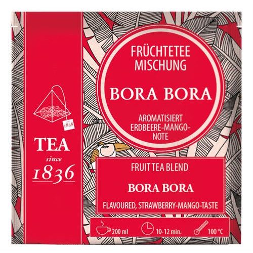 Infusi&oacute;n de frutas Bora Bora Fresa Mango, Caja de 50 P&iacute;ramides en Bolsas