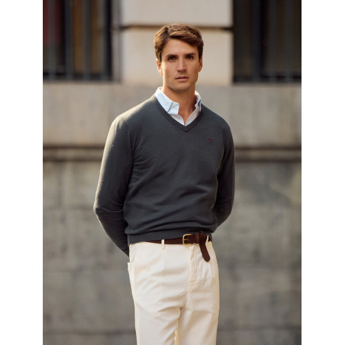 Jersey classic cuello pico azul gris