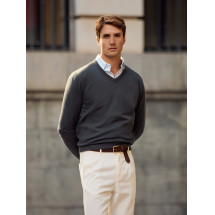 Jersey classic cuello pico azul gris