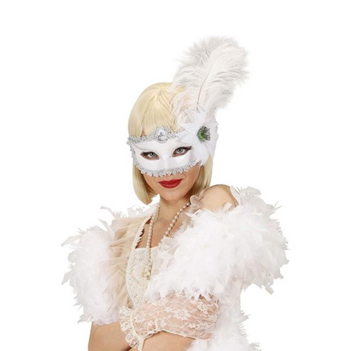 M&aacute;scara blanca con pluma