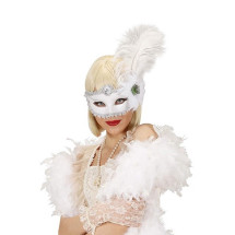 M&aacute;scara blanca con pluma
