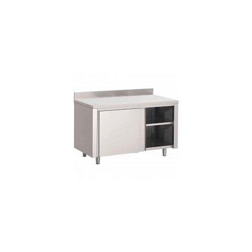 Mesa cocina de acero inoxidable Gastro-M puertas deslizantes y peto 2 metros GN162