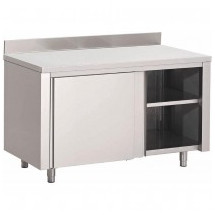 Mesa cocina de acero inoxidable Gastro-M puertas deslizantes y peto 2 metros GN162