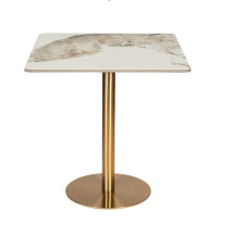 Mesa de comedor cuadrada inox dorada piedra sinterizada 70-8...