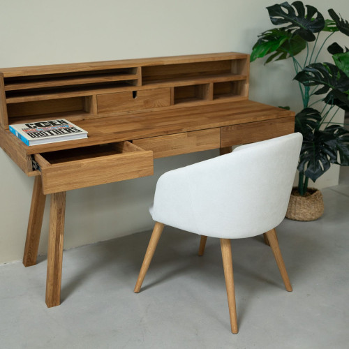 Mesa escritorio de madera maciza de roble Einstein 2 con estanteria flotante | NordicStory