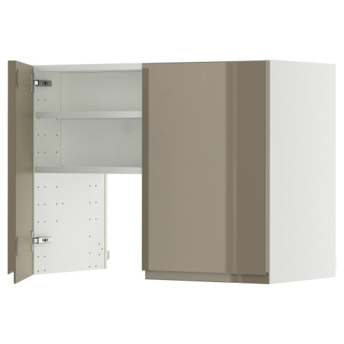 METOD Armario pared campana balda/puerta - blanco/Voxtorp marr&oacute;n gris&aacute;ceo oscuro alto brillo 80x60 cm