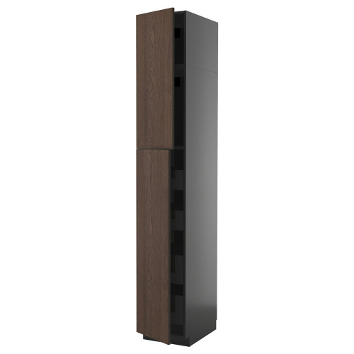 METOD / KNIVSHULT Armario alto 2 puertas 4 cajones - negro-gris/Sinarp marr&oacute;n 40x60x240 cm