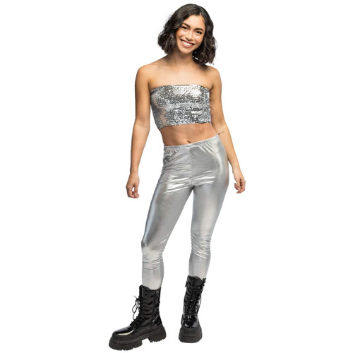 Mini top de lentejuelas plateado para mujer