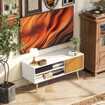 Mueble de TV Hiro Homcom 2 estantes con puerta blanco/natura...