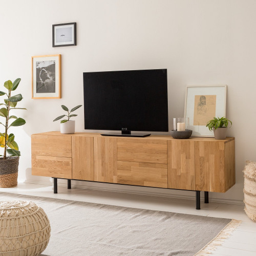 Mueble de TV de madera maciza de roble Wardi, 220 x 40 x 65 cm. | NordicStory