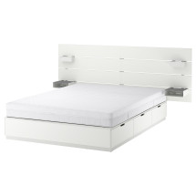 NORDLI Cama con almacenaje y colchón - con cabecero blanco/Å...