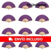 Original pack de 50 abanicos de madera natural tela color Mo...
