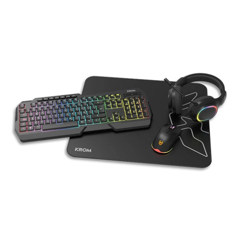 Pack gaming Krom Kenta (teclado+rat&oacute;n+alfombrilla+auriculares)