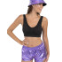 Pantal&oacute;n corto metalizado violeta para mujer