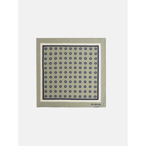 Pa&ntilde;uelo geometrico borde rayado khaki