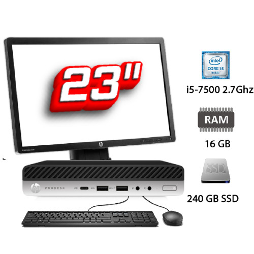 PC + Monitor de Segunda Mano: HP Prodesk 600 G3 Mini Intel Core i5 7500T 2.7Ghz - 16Gb - 240 Gb SSD + TFT 23"