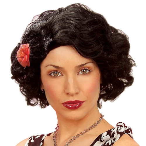 Peluca A&ntilde;os 20 con Flor Negra .