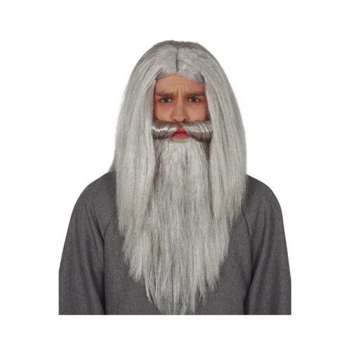 Peluca y Barba Gris de Mago