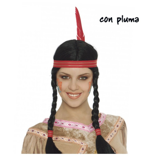 Peluca India con Trenzas y Pluma