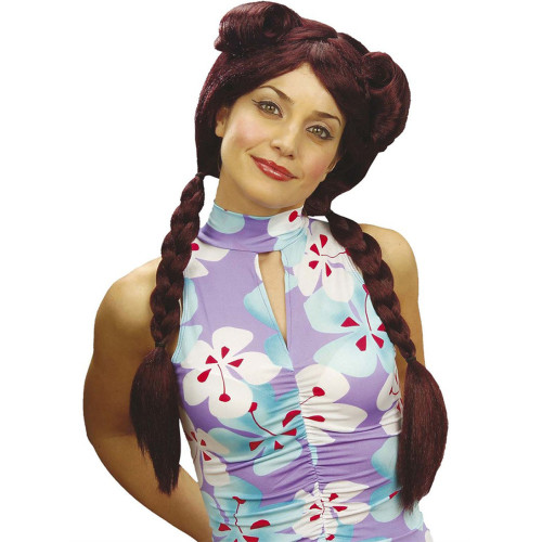 Peluca manga casta&ntilde;a de trenzas para mujer