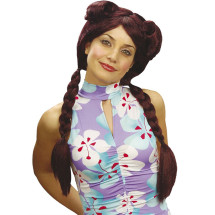 Peluca manga castaña de trenzas para mujer