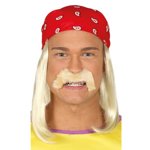 Peluca con pa&ntilde;uelo y bigote Hulk Hogan Luchador