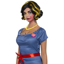 Peluca Pop Art morena con mechas rubias para mujer