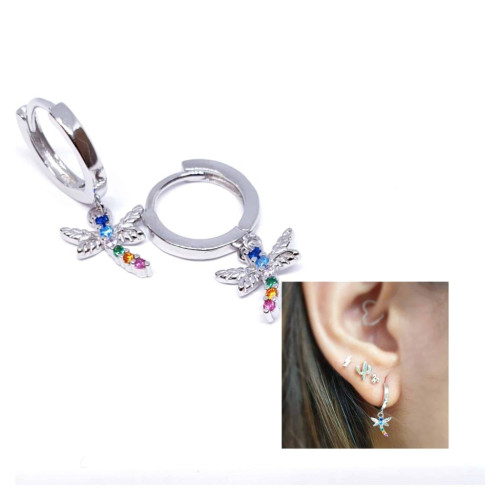 Pendientes lib&eacute;lula multicolor de plata de ley