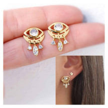 Pendientes ojos piedras de plata de ley con baño de oro de 1...