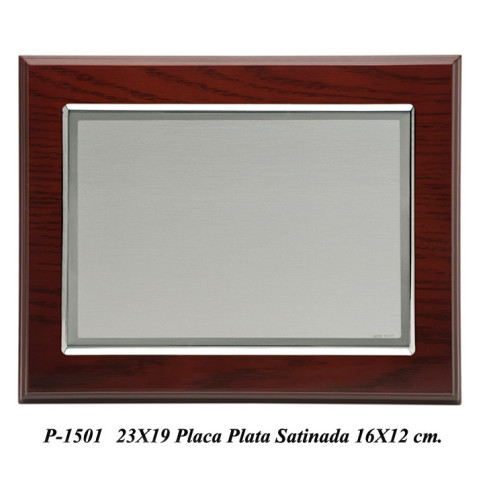 Placa de plata satinada con madera 23x19 cm exterior 16x12 cm p-1501