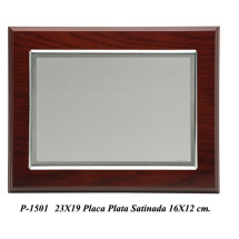 Placa de plata satinada con madera 23x19 cm exterior 16x12 c...