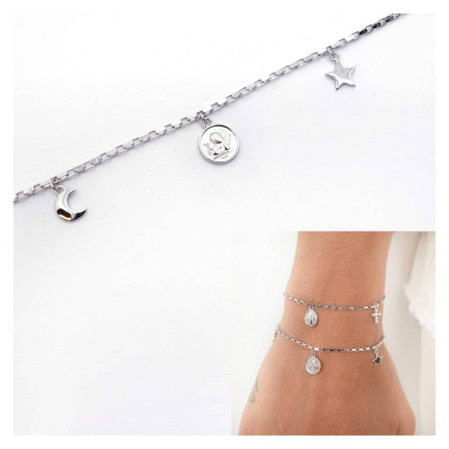 Pulsera &aacute;ngel de la guarda de plata de ley