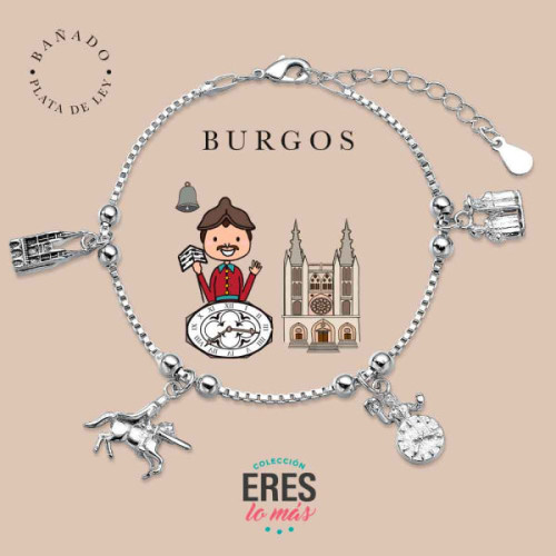 Pulsera eres lo m&aacute;s Burgos metal ba&ntilde;ado en plata con cuatro colgantes