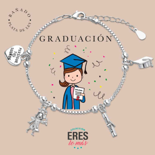 Pulsera eres lo m&aacute;s graduaci&oacute;n metal ba&ntilde;ado en plata con cuatro colgantes
