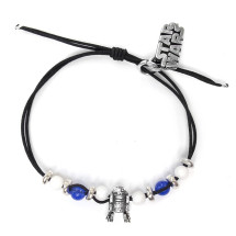 Pulsera Star Wars R2D2 nylon negro bolas blanco azul Pulsera Star Wars R2D2 nylon negro bolas blanco azul