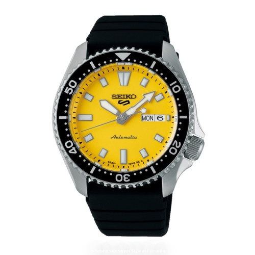 Reloj Seiko SRPL87K1 5 Sports SKX Street Style esfera amarilla